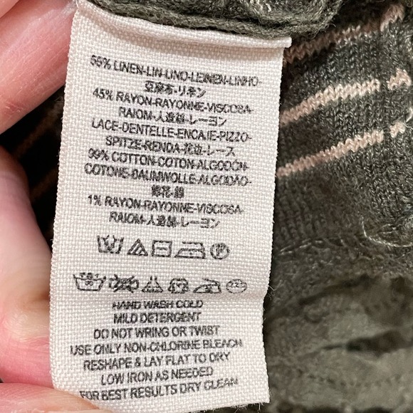 Free People Womens Olive Green Stripe Long Sleeve Lace Crop Oversize Top Size XS - Picture 7 of 8